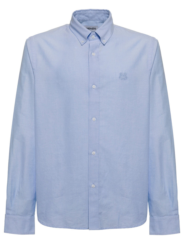 Kenzo Man Light Blue Cotton Tiger Shirt Blu And Blouses