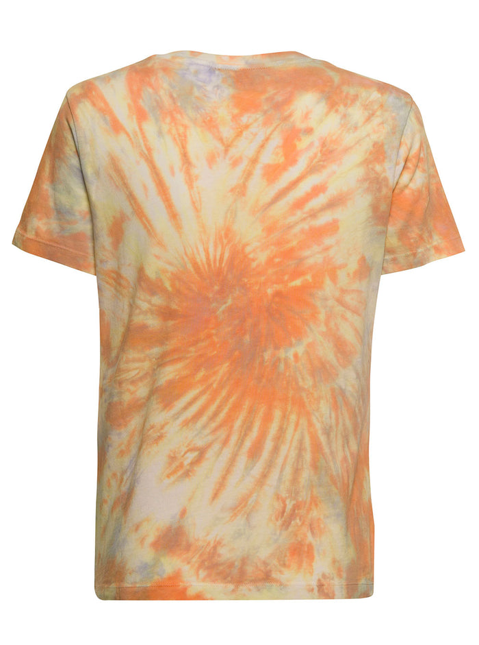 Tie Dye Woman Cotton T-Shirt With Kenzo Logo Print Orange Tshirts And Polo Shirts