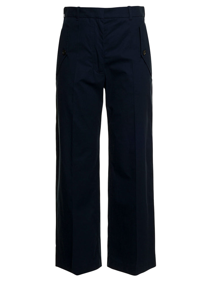 Kenzo Womans Wide Cotton Pants Blu Trousers
