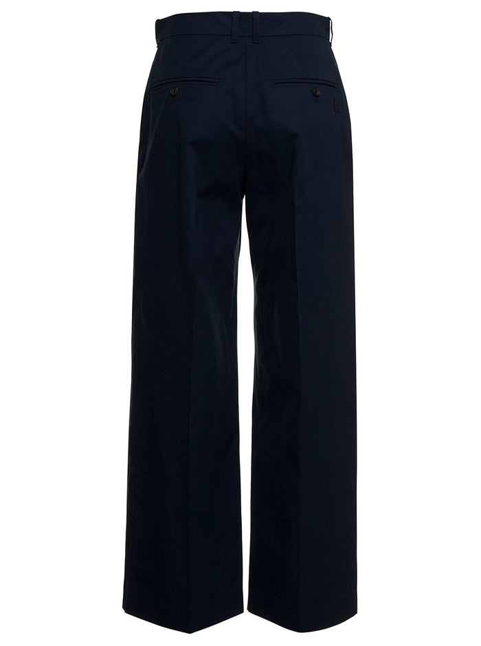 Kenzo Womans Wide Cotton Pants Blu Trousers