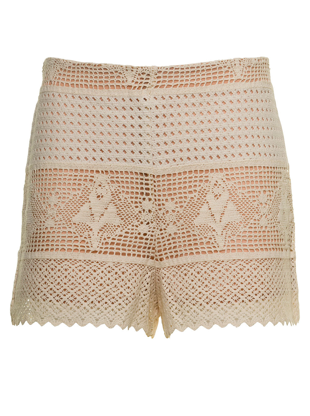 Semicouture Dalia Openwork Beige Cotton Woman Shorts And Bermuda
