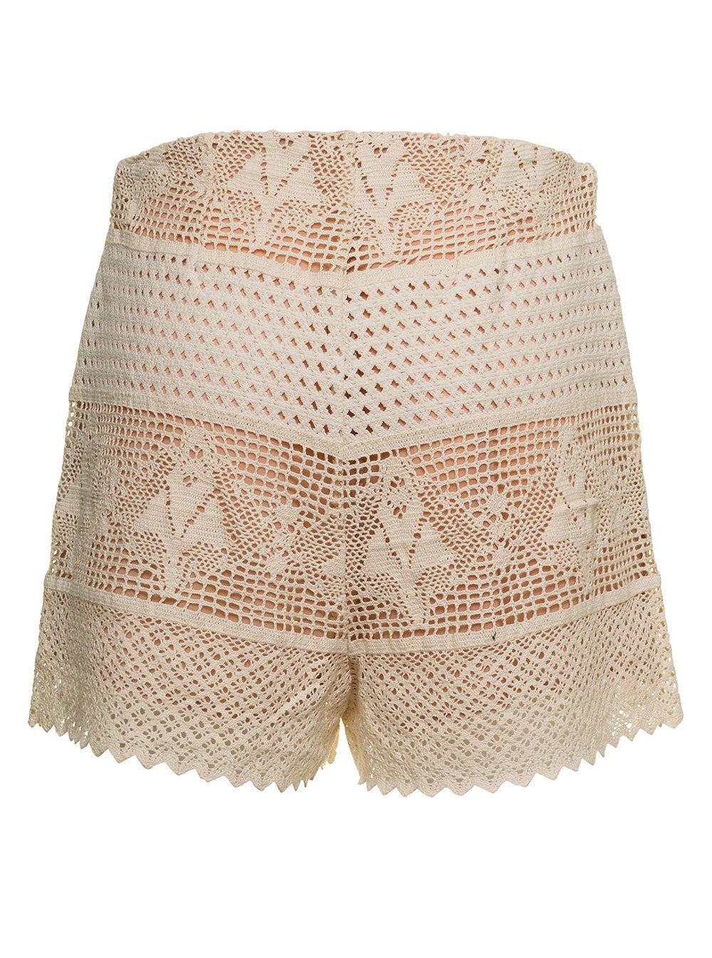 Semicouture Dalia Openwork Beige Cotton Woman Shorts And Bermuda