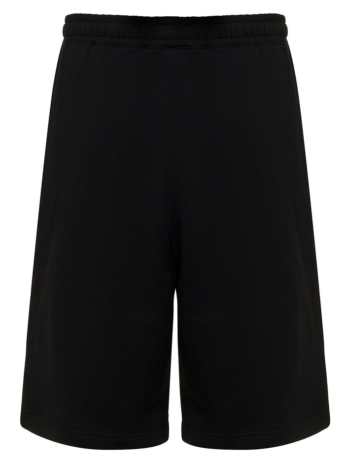Kenzo Man Black Cotton Bermuda Shorts With Logo Patch And