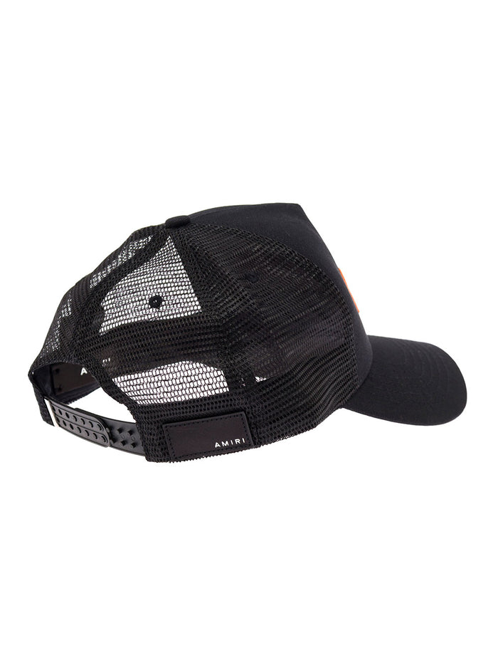 Amiri Mans Black Cotton Cap With Logo Hats And Gloves