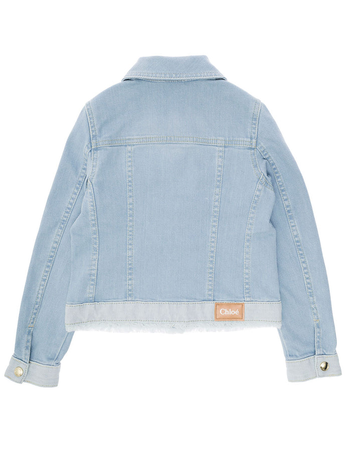 Chloé Girls Cotton Denim Light Blue Jacket Blazers