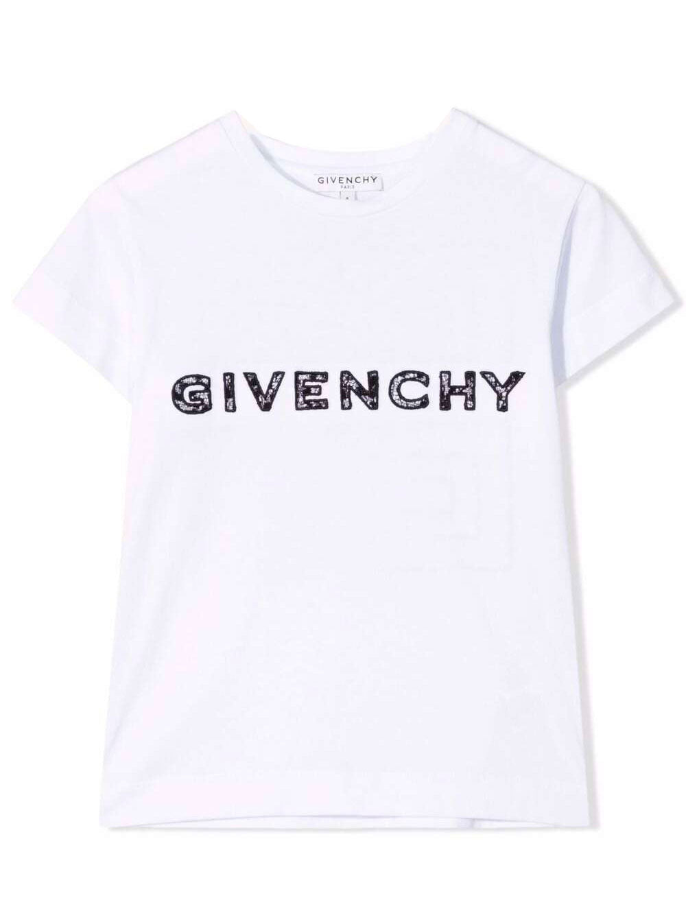 Givenchy Girl Cotton White T-Shirt With Lace Logo Tshirts And Polo Shirts