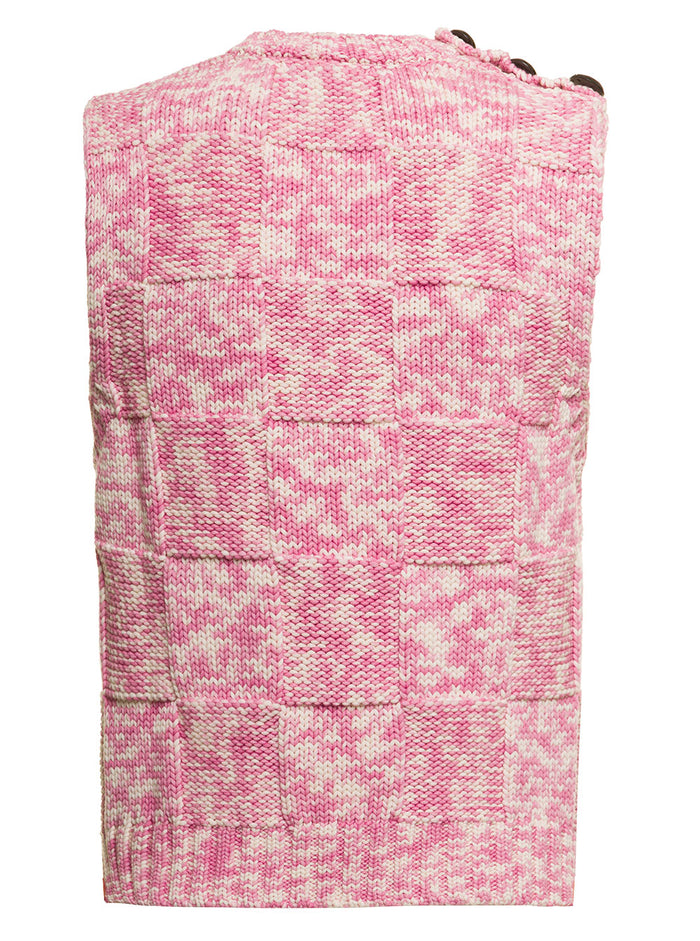 Ganni Womans Cotton Vest With Logo Pink Polyamide Blazers