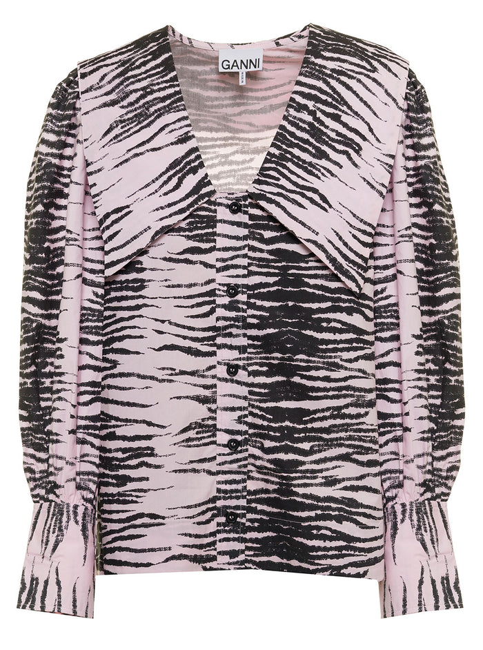 Printed Cotton Ganni Woman Shirt Violet Organic And Blouses