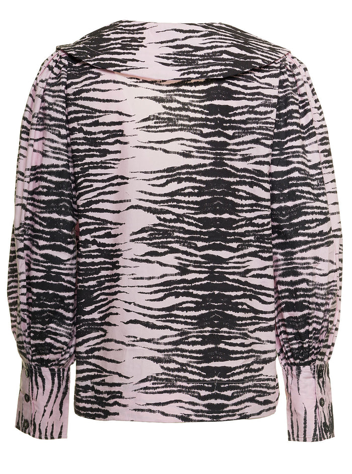 Printed Cotton Ganni Woman Shirt Violet Organic And Blouses