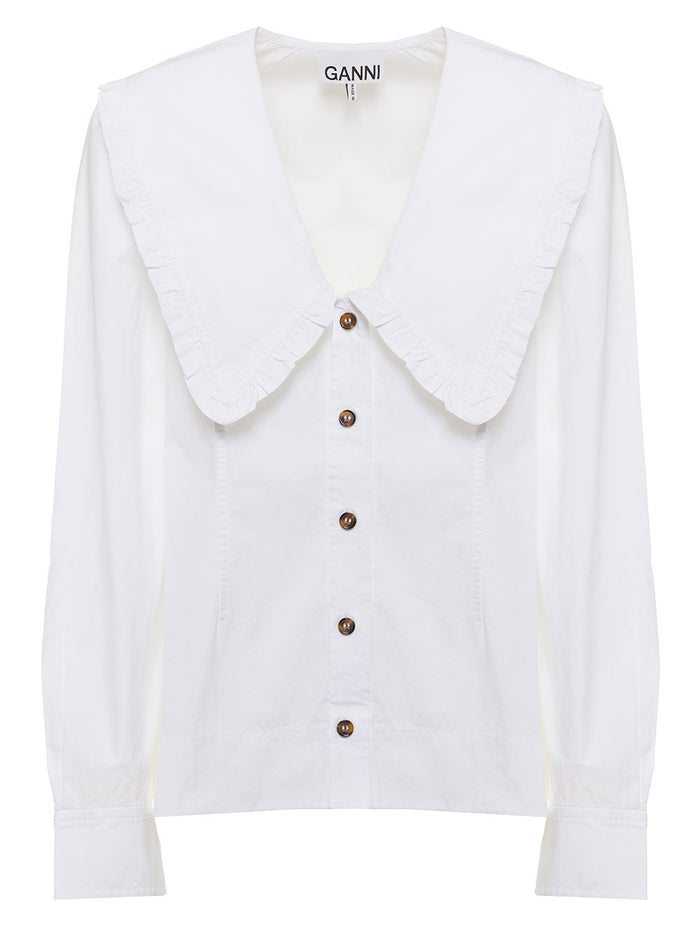 White Cotton Poplin Ganni Woman Shirt Organic And Blouses