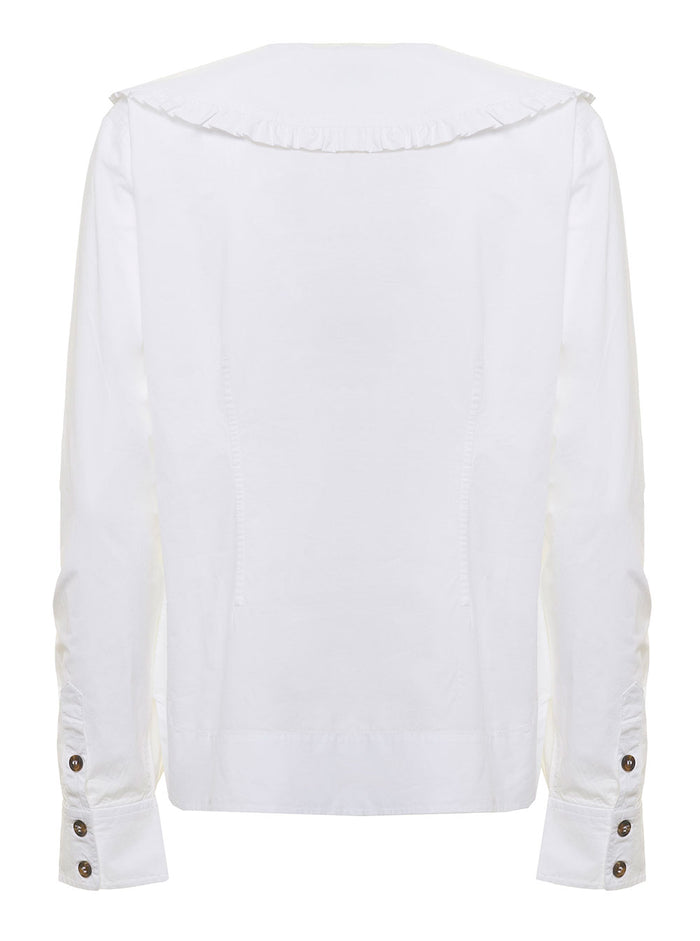 White Cotton Poplin Ganni Woman Shirt Organic And Blouses