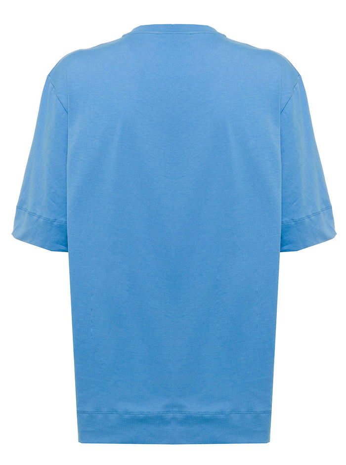 Ganni Woman Light Blue Cotton Crew Neck T-Shirt Blu Organic Tshirts And Polo Shirts