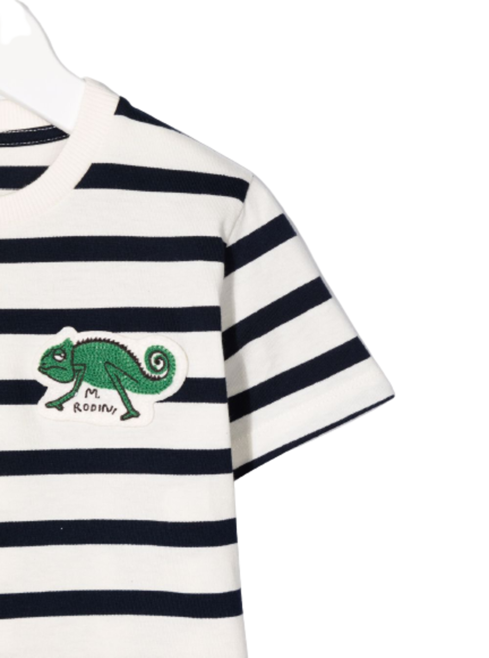 Mini Rodini Boy Lizard Striped Cotton T-Shirt With Logo White Organic Tshirts And Polo Shirts