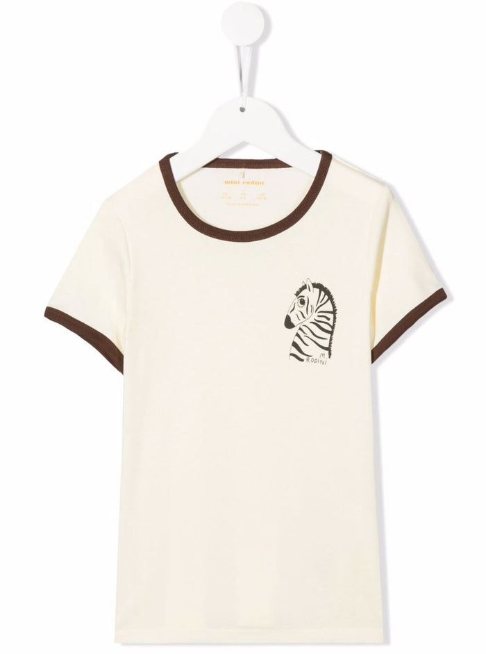 Mini Rodini Boy White Cotton T-Shirt With Zebra Print Organic Tshirts And Polo Shirts
