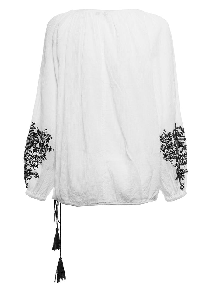 Douuod Womans White Cotton Blouse With Embroidery Shirts And Blouses