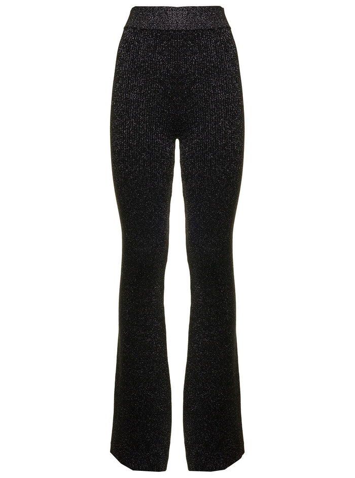 Gcds Womans Black Lurex Flared Pants Trousers