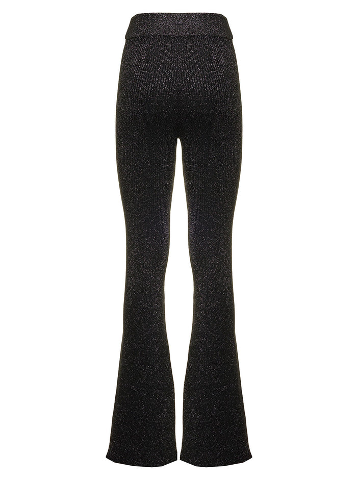 Gcds Womans Black Lurex Flared Pants Trousers