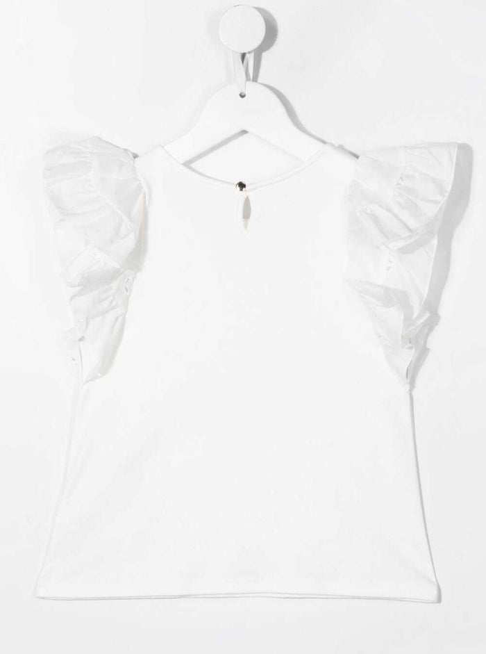 Chloé Girls White Cotton T-Shirt With Ruffles