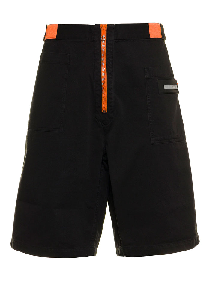 Aries Mans Black Cotton Walking Bermuda Shorts And