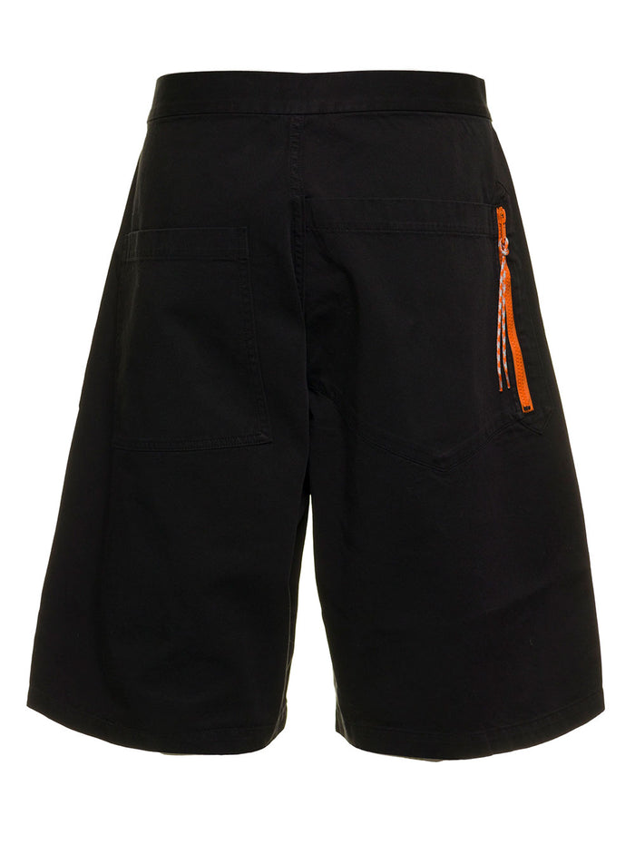 Aries Mans Black Cotton Walking Bermuda Shorts And