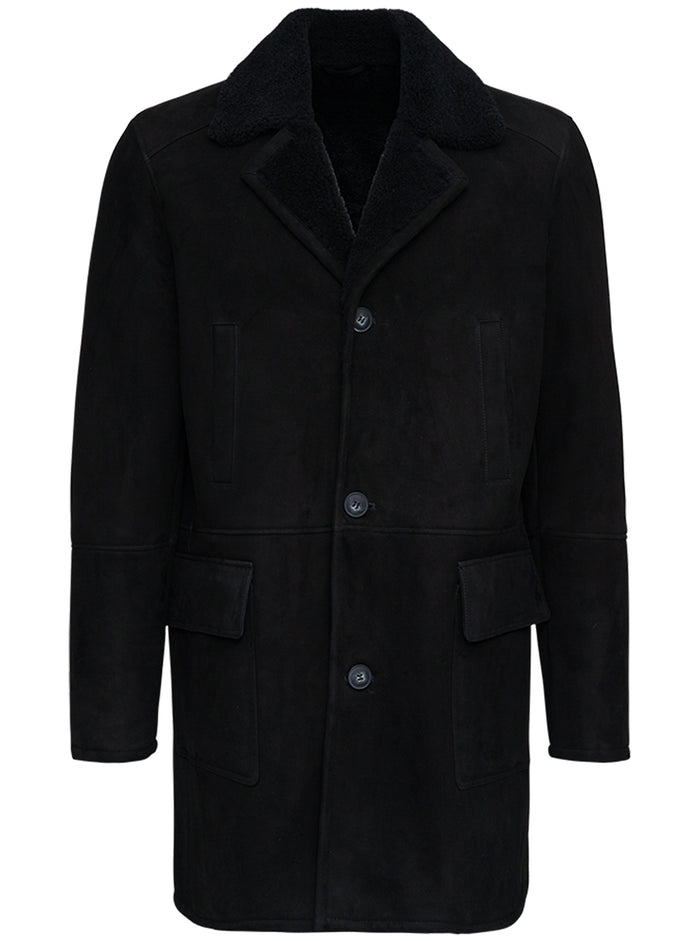 Black Leather Paolo Sheepskin Merino Curly Suede Outerwear