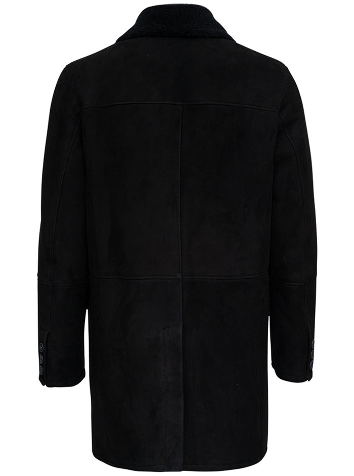 Black Leather Paolo Sheepskin Merino Curly Suede Outerwear