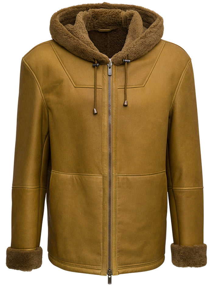 Beige Leather And Wool Sheepskin With Zip Merino Curly Nappa Shearling Jackets Furs