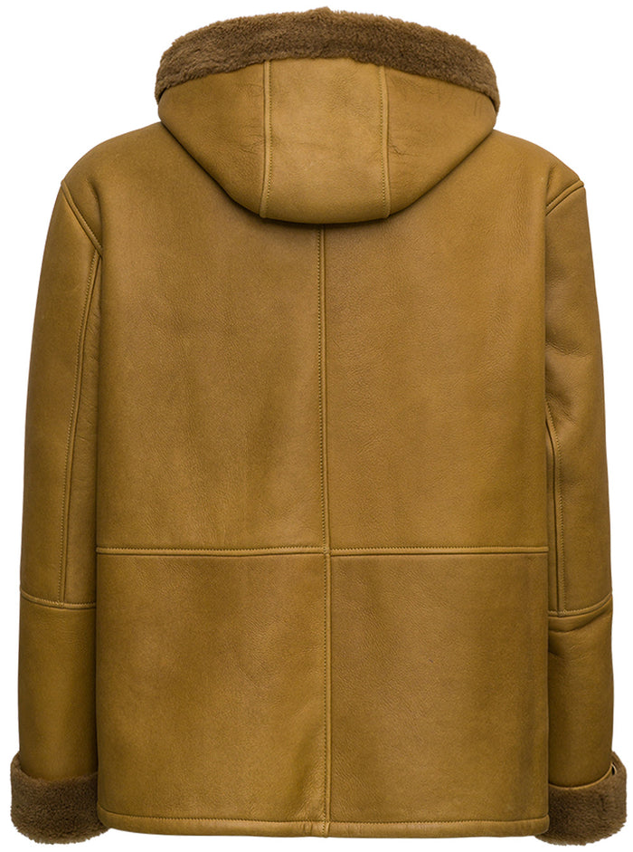 Beige Leather And Wool Sheepskin With Zip Merino Curly Nappa Shearling Jackets Furs
