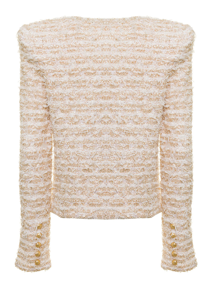 Balmain Womans Beige Tweed Blazer With Padded Shoulders Polyamide Viscose Polyester Blazers