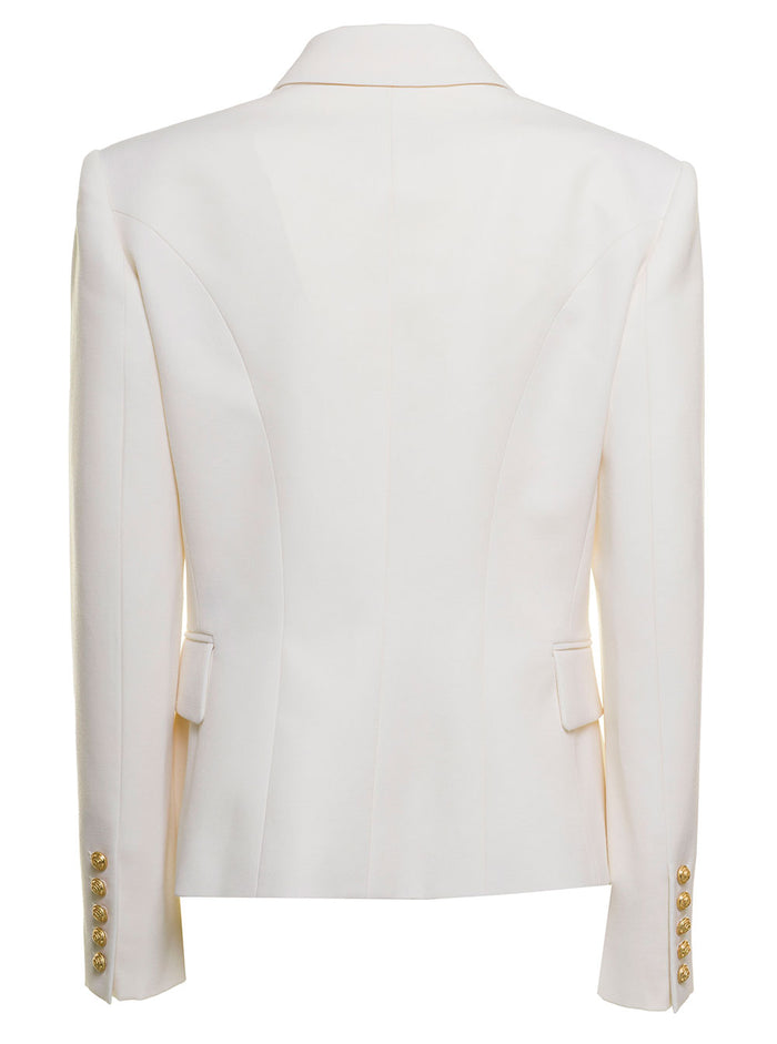 Balmain Womans Double-Breasted White Wool Blend Blazer Wool; Lining: Viscose Blazers