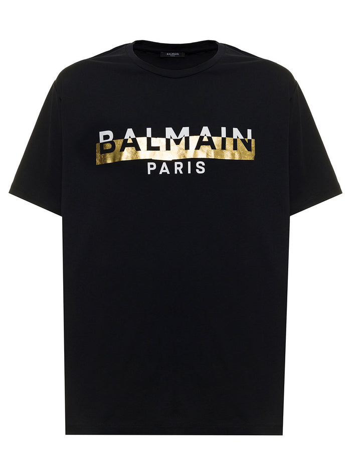 Balmain Mans Black Cotton T-Shirt With Logo Print Tshirts And Polo Shirts