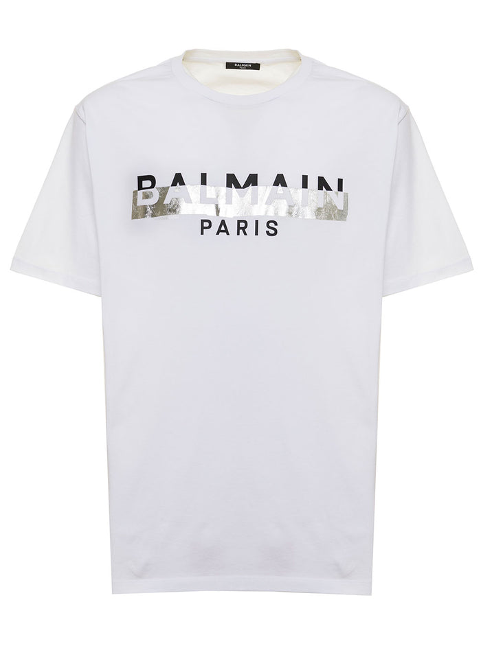 Balmain Mans White Cotton T-Shirt With Logo Print Tshirts And Polo Shirts