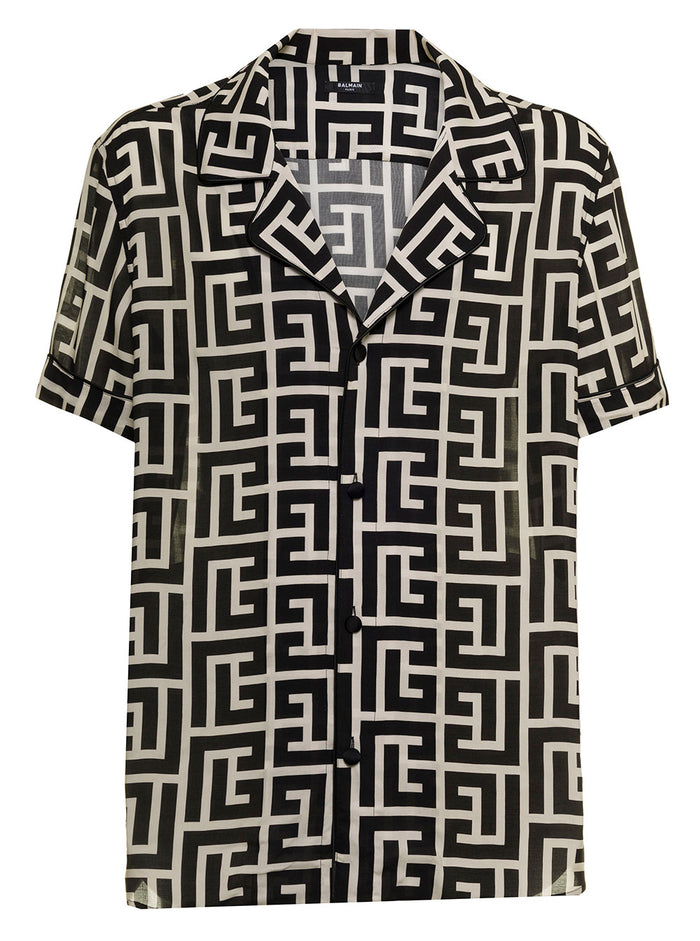 Balmain Bowling Mens Viscose Jacquard Shirt Black And Blouses