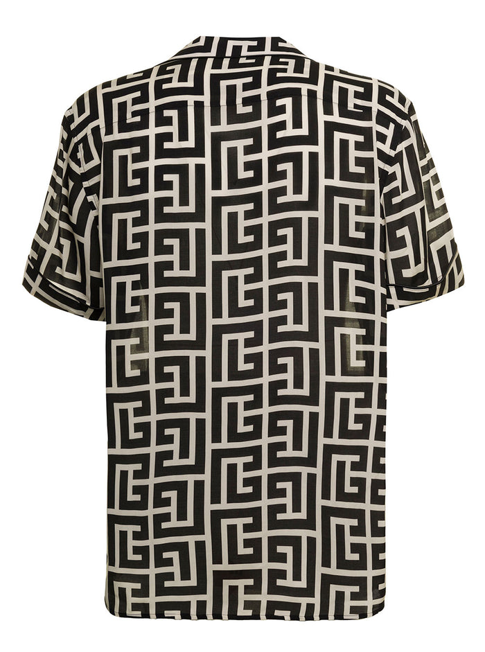 Balmain Bowling Mens Viscose Jacquard Shirt Black And Blouses