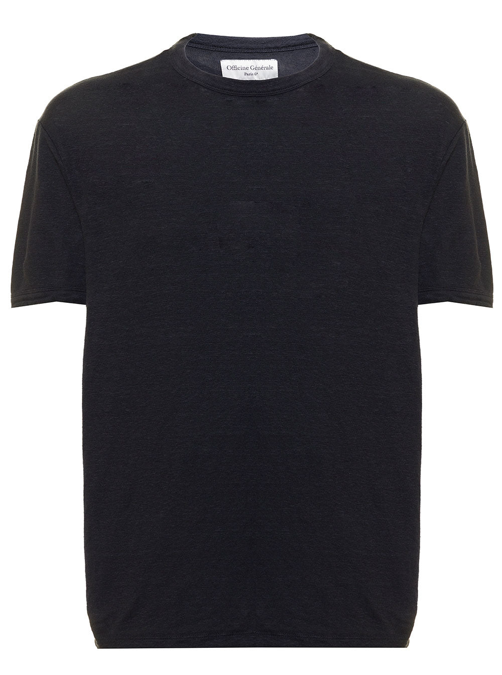 Officine Generale Mans Anthracite Grey Linen T-Shirt Tshirts And Polo Shirts