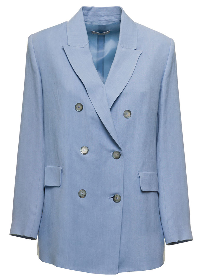Antonelli Woman Greves Light Blue Viscose Blend Double-Breasted Blazer Linen Blazers