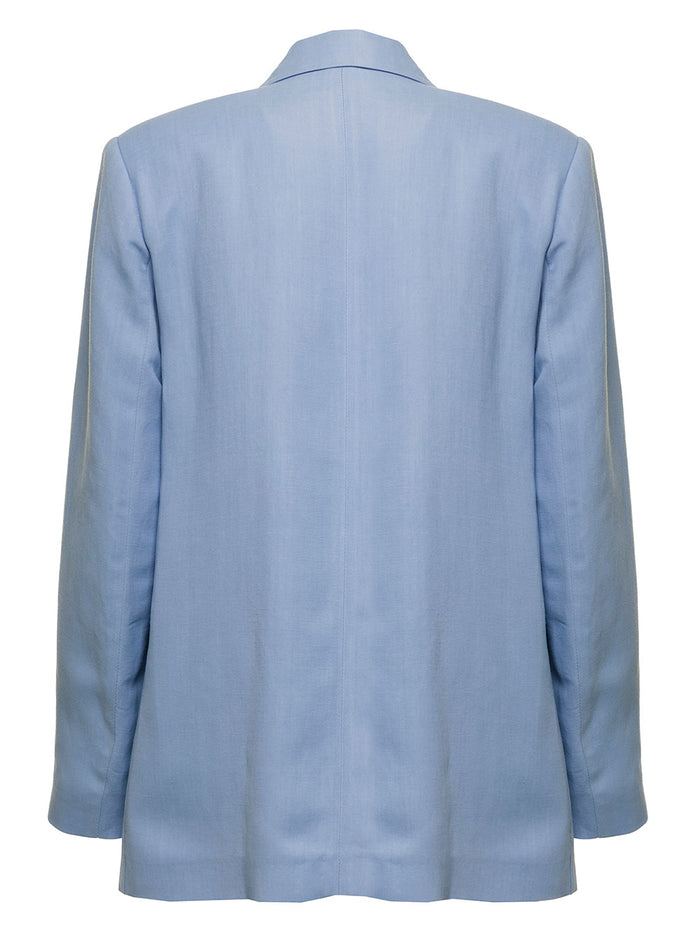 Antonelli Woman Greves Light Blue Viscose Blend Double-Breasted Blazer Linen Blazers