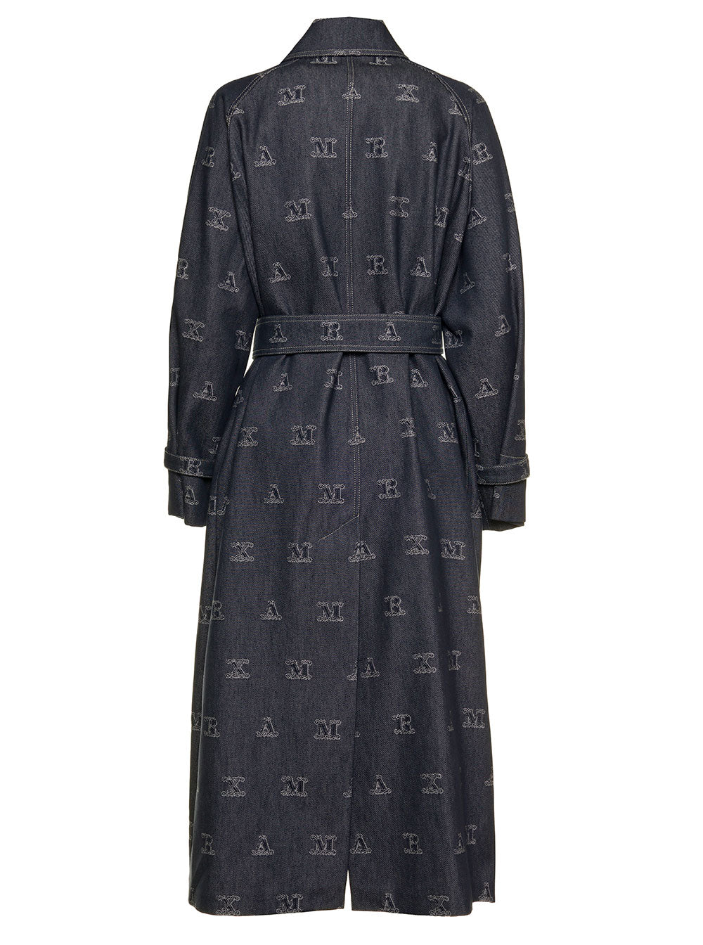 Max Mara Womens Mescal Blue Denim Trench Coat With Allover Logo Blu Cotton