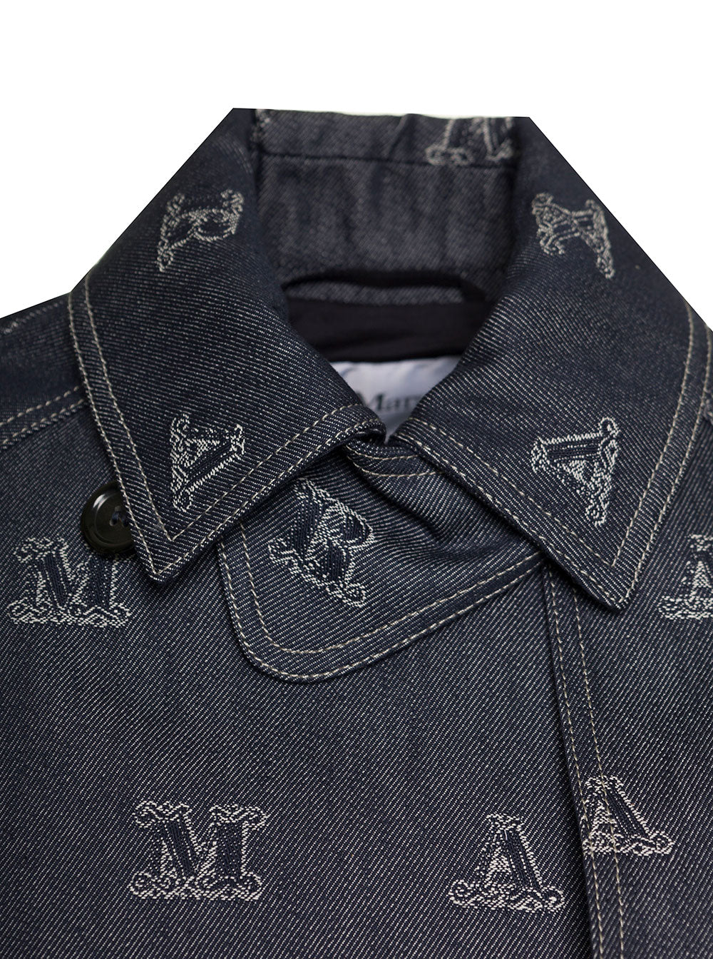Max Mara Womens Mescal Blue Denim Trench Coat With Allover Logo Blu Cotton