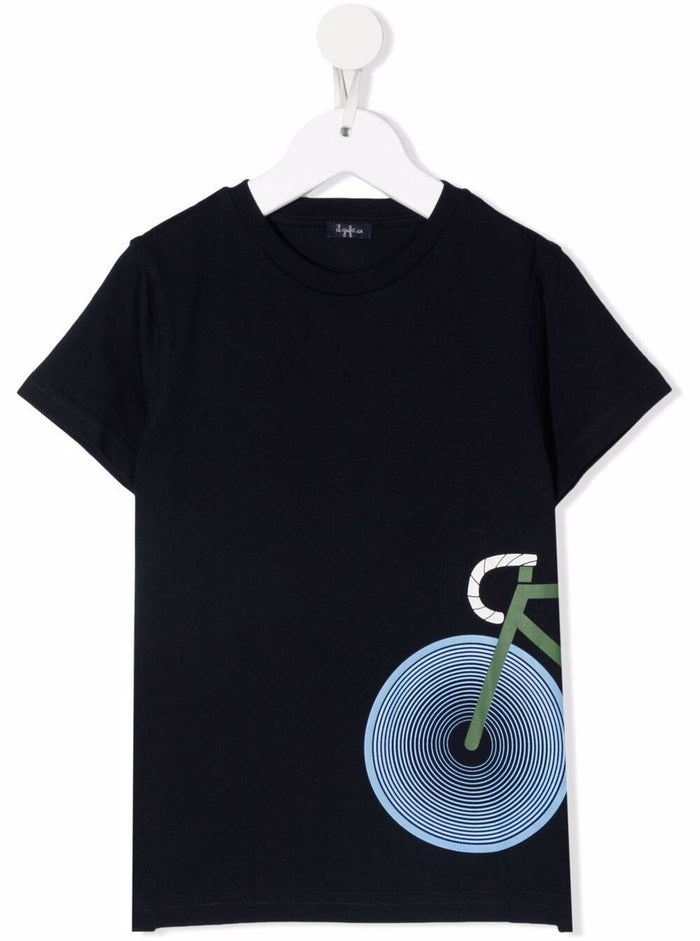 Il Gufo Boy Cotton Black T-Shirt With Cycle Print Tshirts And Polo Shirts