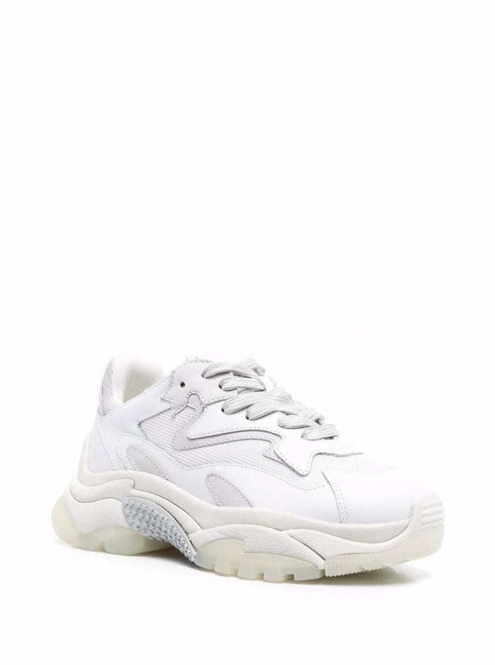 Ash Womans Addict Leather And Fabric White Sneakers