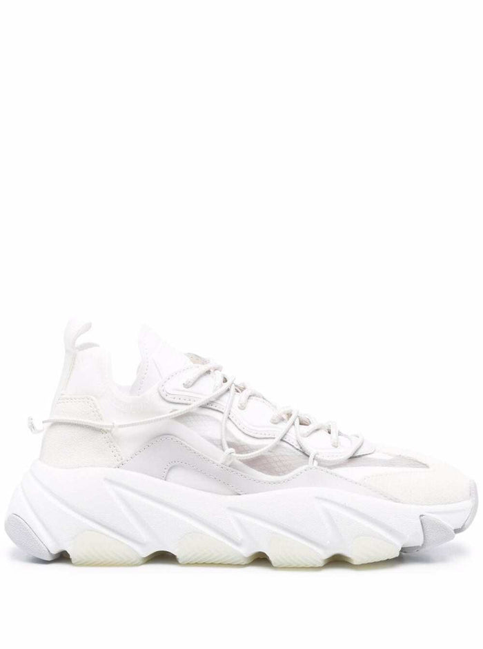 Ash Womans Chunky Addict Leather And Fabric Sneakers White