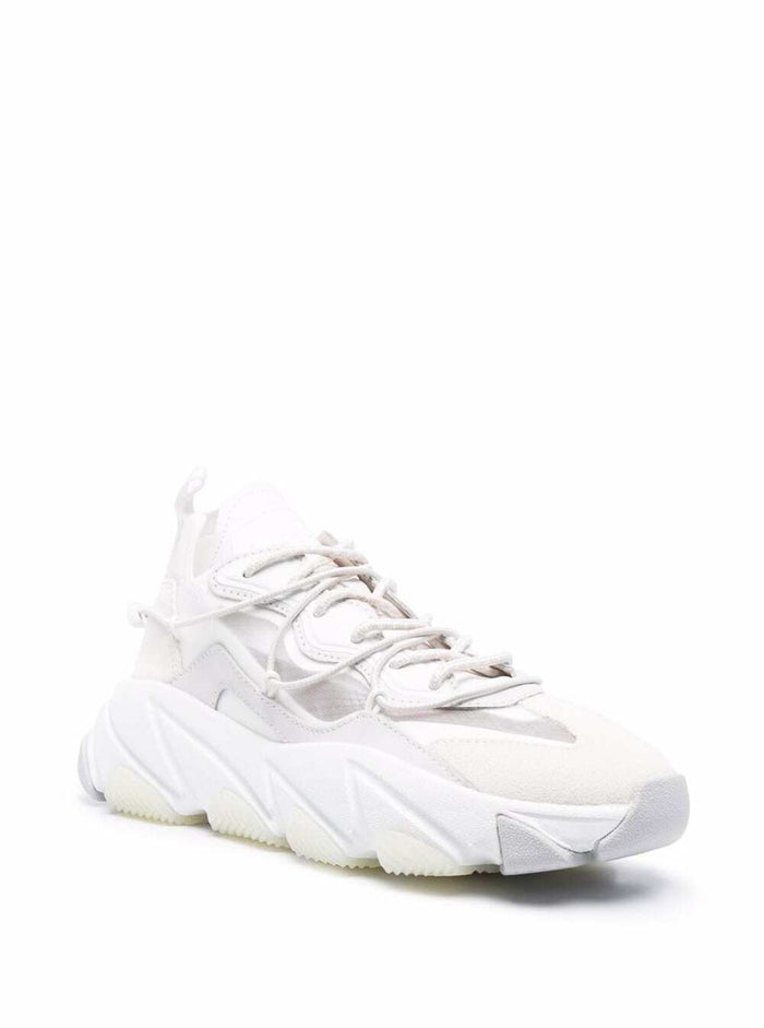 Ash Womans Chunky Addict Leather And Fabric Sneakers White