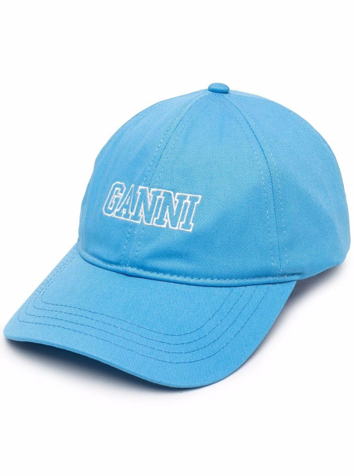 Ganni Womans Software Heavy Light Blue Cotton Cap Organic Hats And Gloves