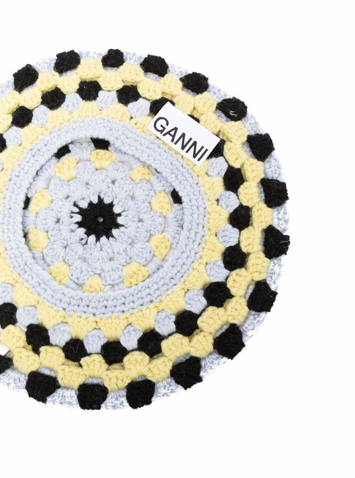 Ganni Womans Multicolor Crochet Wool Basque Rec Pa Other Hats And Gloves