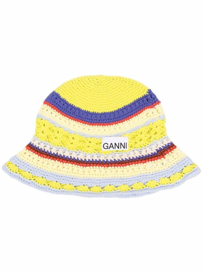 Ganni Womans Multicolor Crochet Cotton Hat Organic And Gloves