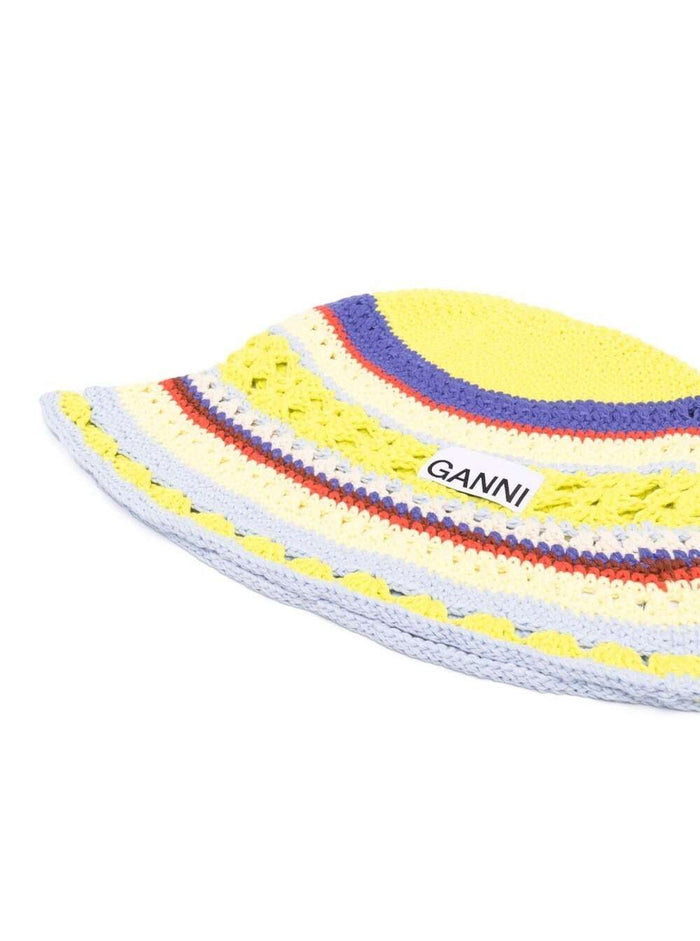 Ganni Womans Multicolor Crochet Cotton Hat Organic And Gloves