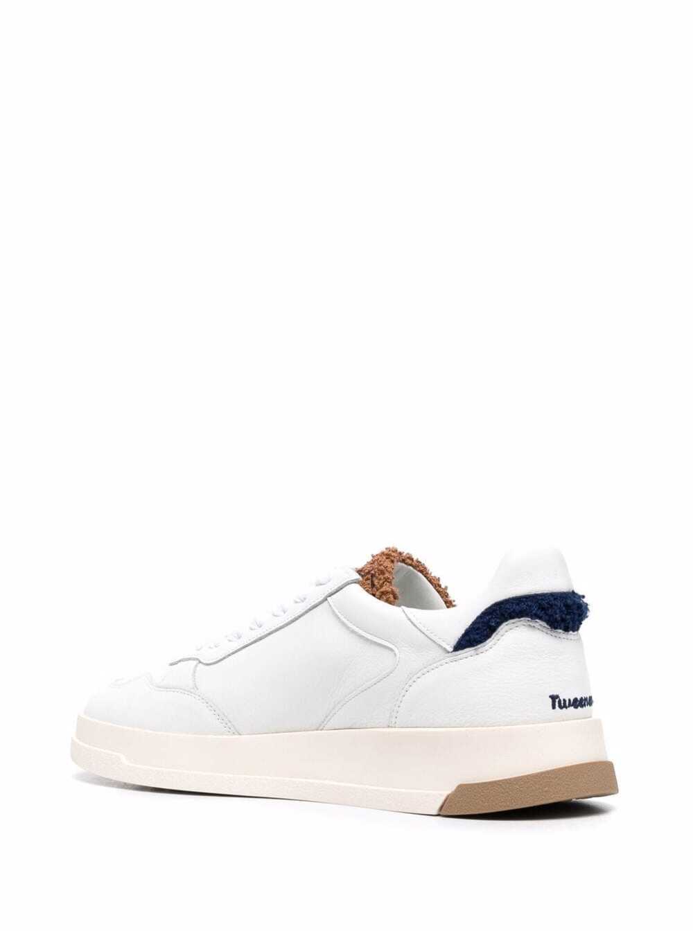 Ghoud Mans White Leather Sneakers With Brown Sponge Inserts Calf Fabric