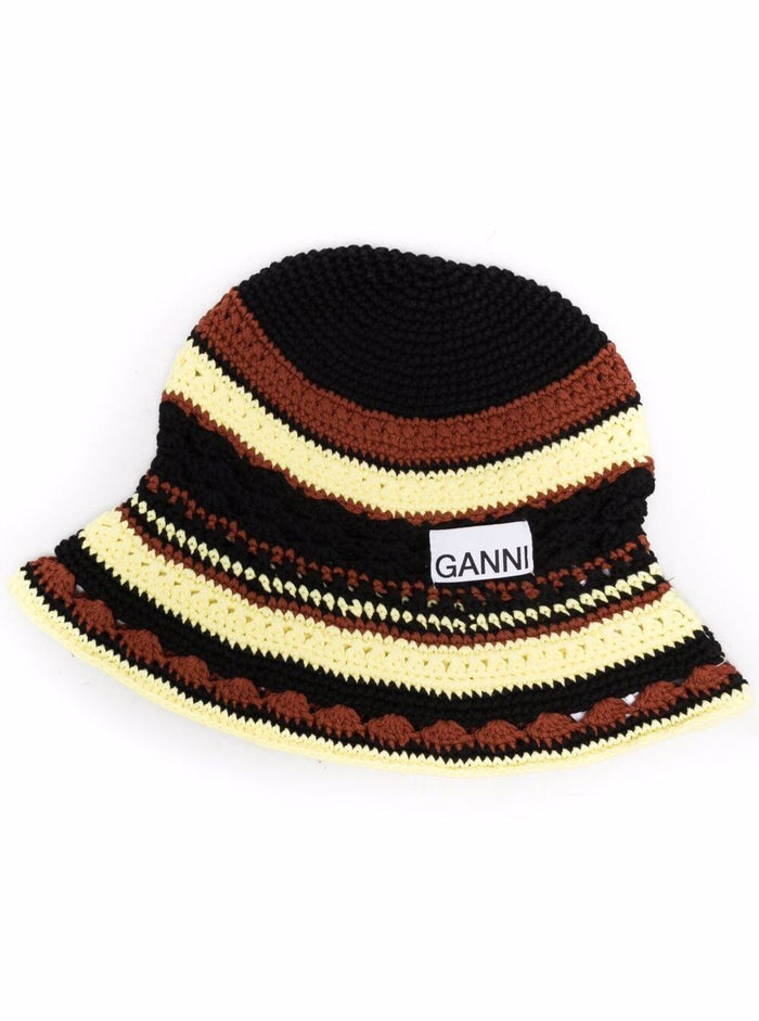 Ganni Womans Multicolor Crochet Cotton Hat Organic And Gloves