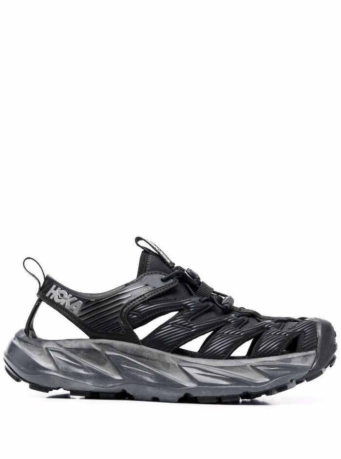 Hoka One Mans Sky Hopra Sneakers With Cut Out Inserts Black Fabric Flat Shoes